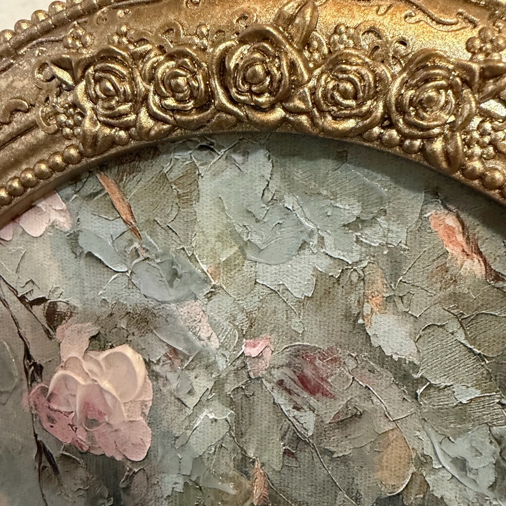 11x14 “lake Swan” Framed Oval glold glittery frame White Swan with Pink Flowers - Picture 5 of 12